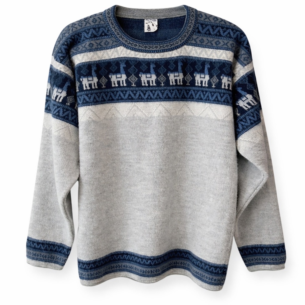 Tejidos Aly Marka Fair Isle Alpaca Blend Sweater L Made in Ecuador